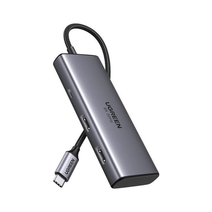 UGREEN Revodok Pro 206 Hub USB-C 6-en-1 para 2 Monitores HDMI y 100W Power Delivery Plata