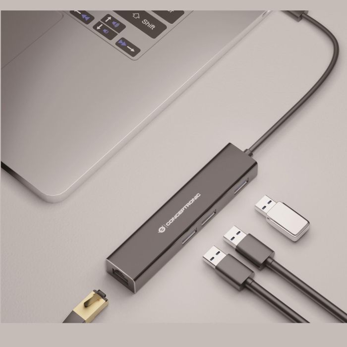 Conceptronic Adaptador Usb-C A Gigabit Ethernet Rj45 Con Hub Usb 3.0 3 Puertos 1 Conceptronic Adaptador Usb-C A Gigabit Ethernet Rj45 Con Hub Usb 3.0 3 Puertos 1