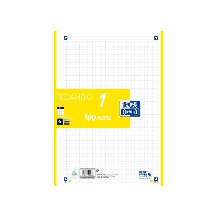 Recambio Oxford School Color 1 A4 100H 90Gr 4 Taladros Cuadric.5X5 Lima (1 Color En Banda)