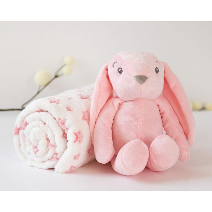KioKids Conejo De Peluche Rosa Con Mantita De Estrellas Para Bebé Recién Nacido