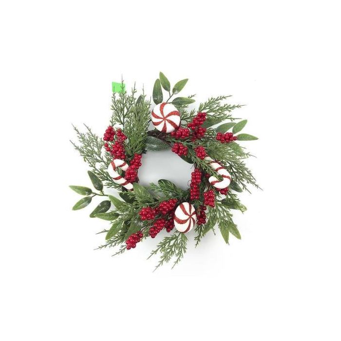 DKD Home Decor Corona Navidad Tradicional Verde Rojo de PVC con 35 luces LED y 3 pilas AA, 46 cm (2 Unidades)