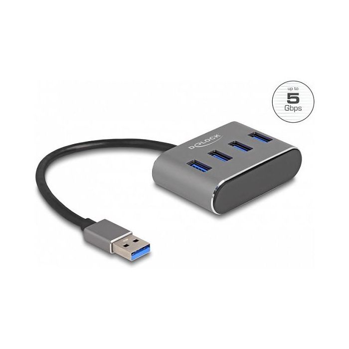 DeLOCK Hub USB 4 Puertos USB 3.2 Gen 1 Tipo-A, 5 Gbps, Negro, Metal, Cable 0.2m, Plug and Play, Compatible con Windows, macOS, ChromeOS 0 DeLOCK Hub USB 4 Puertos USB 3.2 Gen 1 Tipo-A, 5 Gbps, Negro, Metal, Cable 0.2m, Plug and Play, Compatible con Windows, macOS, ChromeOS 0