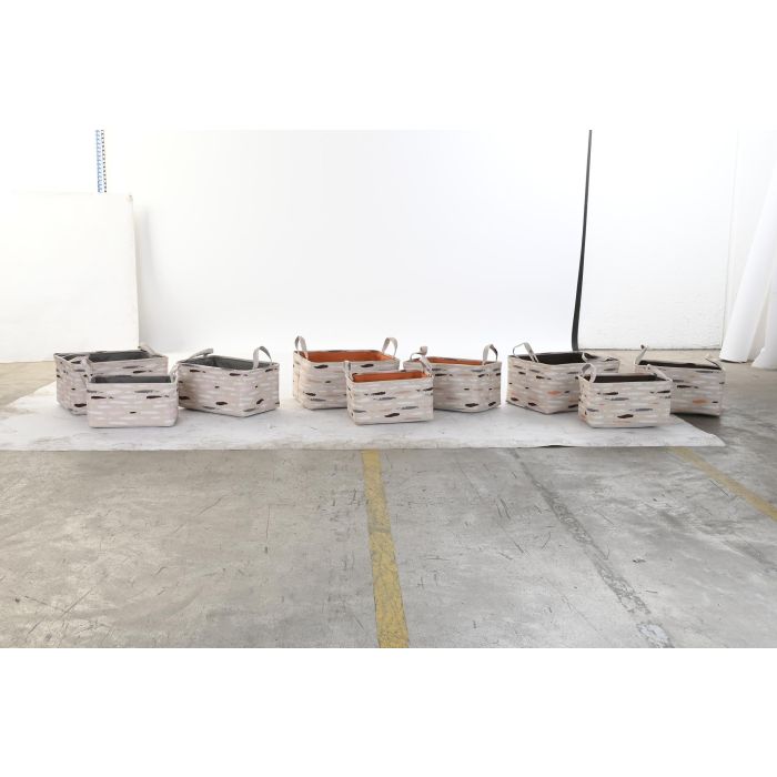 DKD Home Decor Cesta Basicos Gris Burdeos Poliester Set de 3 Piezas 30 x 20 x 40 cm 3