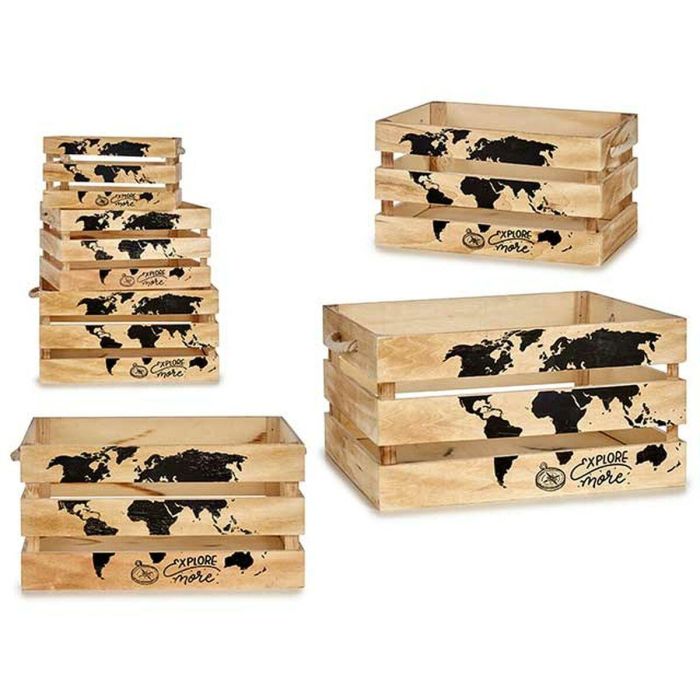 Juego de Cajas Decorativas GiftDecor YY182102C8 Negro Natural Madera 35 x 25 x 18 cm 30 x 20 x 16 cm 40 x 20 x 30 cm (4 Unidades 1