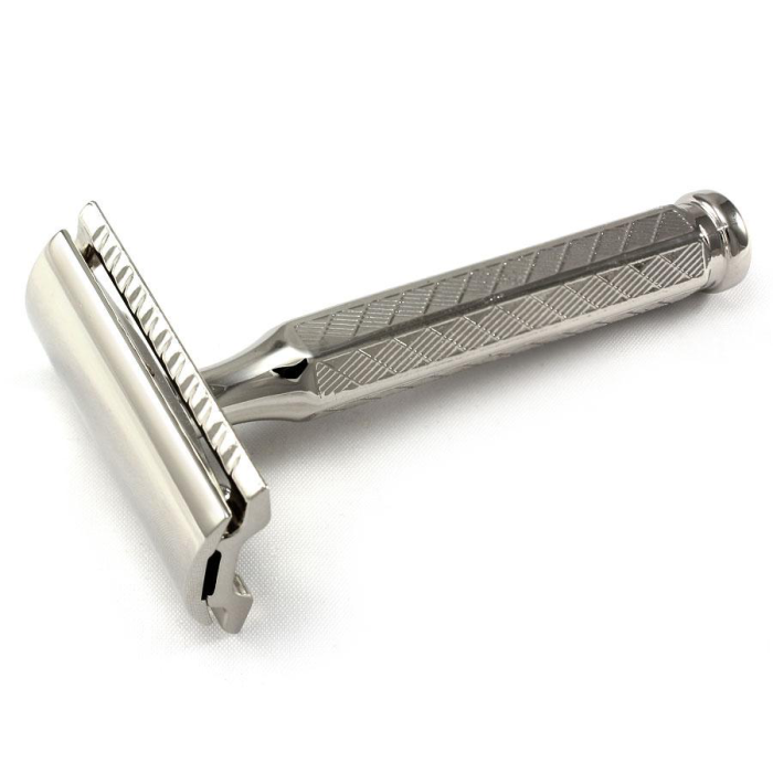 Merkur 42C Maquinilla de Afeitar de Seguridad Dovo, Mango Corto, Peine Abierto Cromado, Incluye Hoja de Muestra