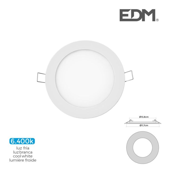 Edm Mini Downlight LED Empotrable Redondo 6W 6400K Luz Fría Blanco Ø11,7cm 1
