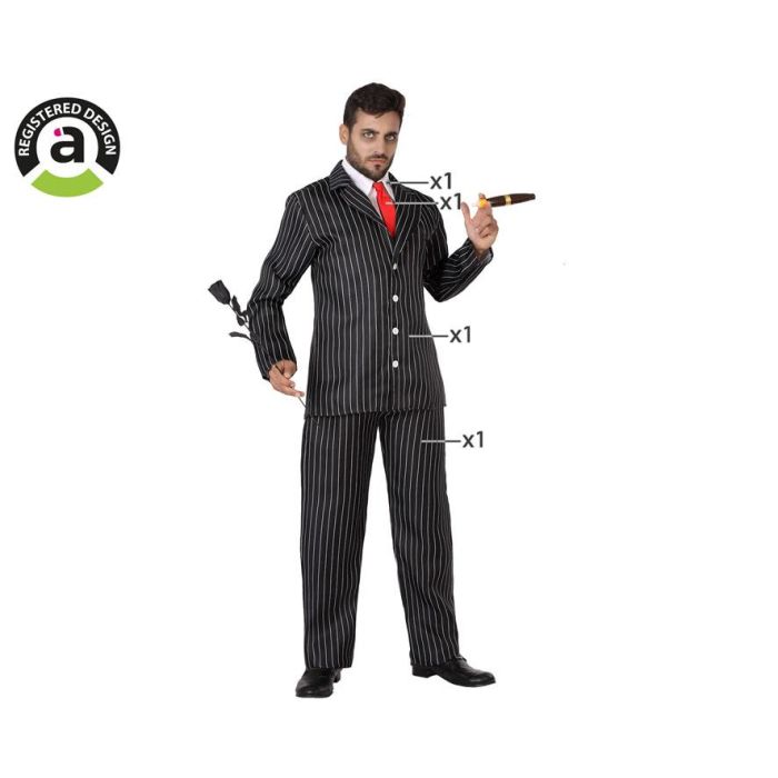 Disfraz Gangster-Fantasma Hombre Adulto XL - Traje Rayas Halloween Años 30 con Chaqueta, Pantalón, Corbata y Cuello
