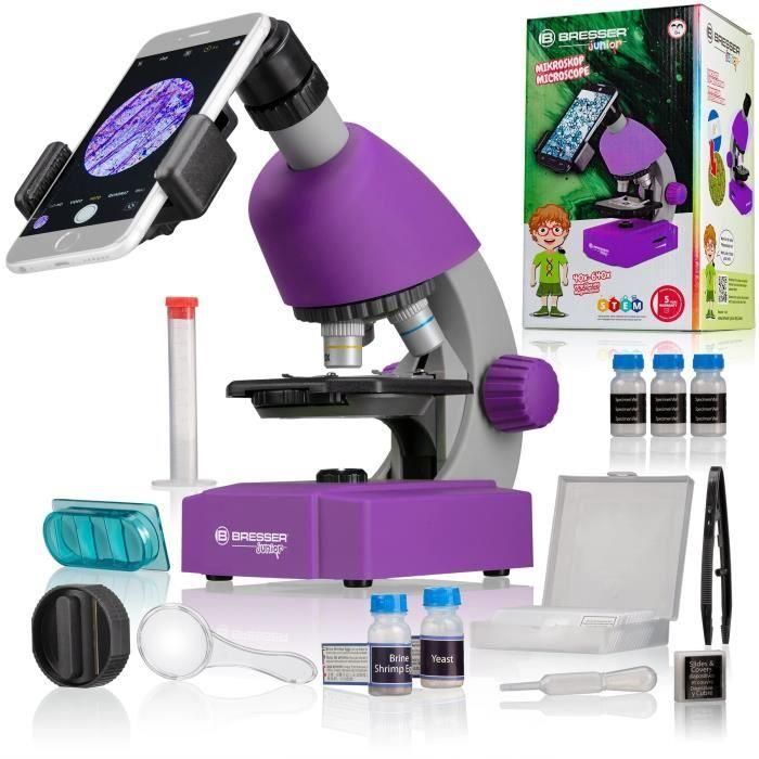 Microscopio 40x-640x - BRESSER JUNIOR - iluminación LED - kit de experimentación - violeta Microscopio 40x-640x - BRESSER JUNIOR - iluminación LED - kit de experimentación - violeta
