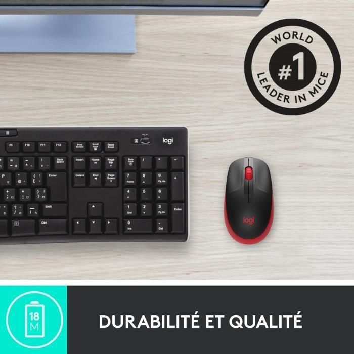 Logitech M190 Ratón Inalámbrico de Tamaño Completo, RF, Diseño Ergonómico para Manos Medianas-Grandes, Rojo, 18 Meses Batería, Seguimiento Preciso 3