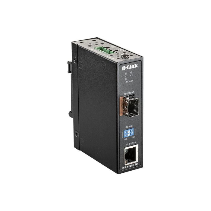 D-Link DIS-M100G-SW Convertidor Medios Industrial Gigabit Ethernet Fibra SFP 10/100/1000 Mbps 4 Gbps IP30 -40 a 70°C Montaje Carril DIN