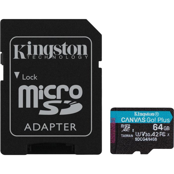 Kingston SDCG4/64GB Tarjeta de Memoria microSDXC Canvas Go! Plus 64GB 200MB/s Lectura Clase 10 U3 V30 A2 para 4K y Gaming con Adaptador 0 Kingston SDCG4/64GB Tarjeta de Memoria microSDXC Canvas Go! Plus 64GB 200MB/s Lectura Clase 10 U3 V30 A2 para 4K y Gaming con Adaptador 0