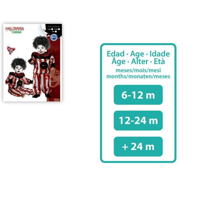 Disfraz Payaso Diabólico Bebé 6-12 Meses Halloween. Traje Rojo y Blanco a Rayas con Cuello Golas, Salpicaduras. Incluye Pantalón y Camisa. 1 Disfraz Payaso Diabólico Bebé 6-12 Meses Halloween. Traje Rojo y Blanco a Rayas con Cuello Golas, Salpicaduras. Incluye Pantalón y Camisa. 1