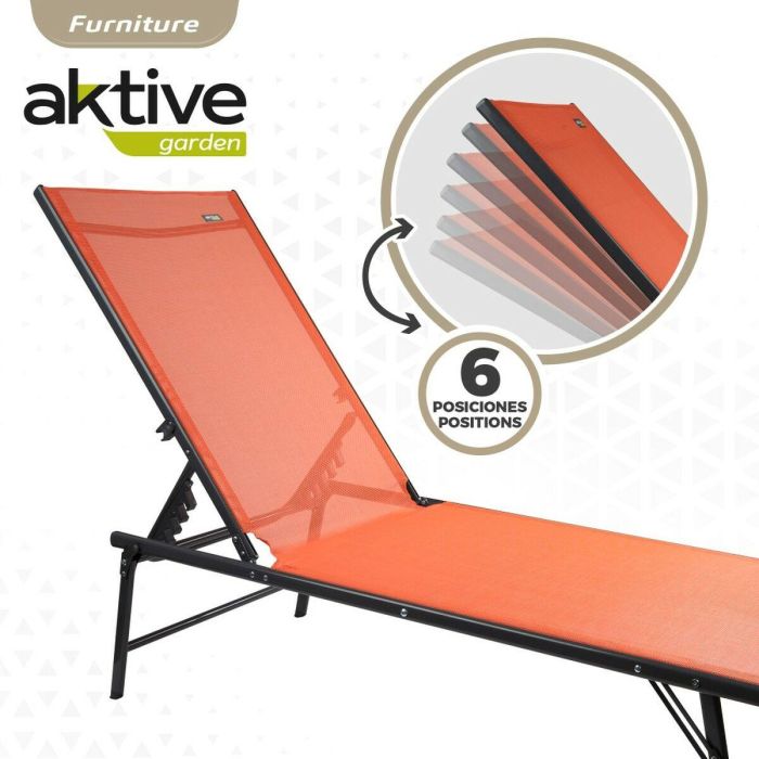 Tumbona reclinable Aktive Naranja 180 x 35 x 49 cm (2 Unidades) 4 Tumbona reclinable Aktive Naranja 180 x 35 x 49 cm (2 Unidades) 4