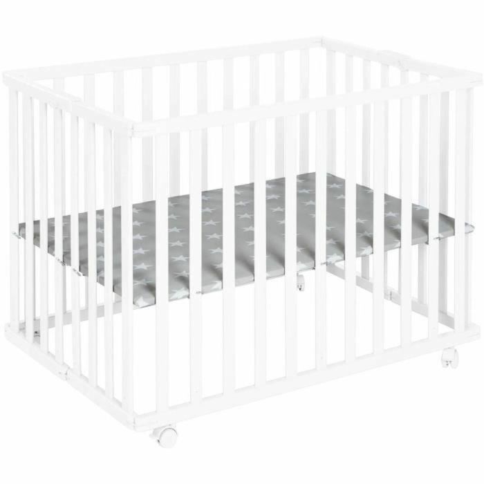 Roba ROB4005317339061 Parque Infantil Plegable Little Stars 75x100cm Altura Regulable 4 Ruedas Freno Madera Blanca Diseño Estrellas 5