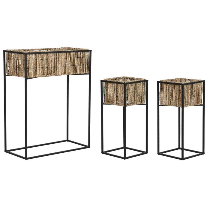 Macetero Balines DKD Home Decor Negro Natural 26.5 x 69 x 53.5 cm Set de 3 1