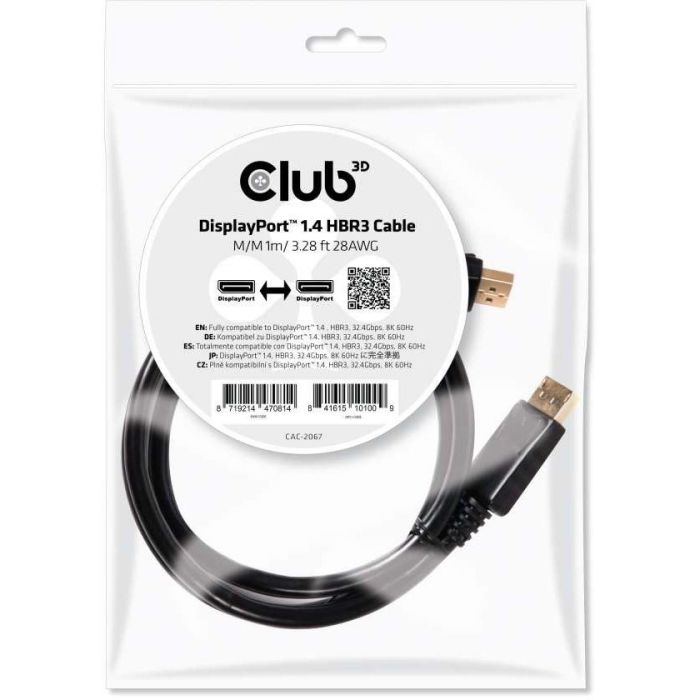 Club 3D Cable DisplayPort 1.4 HBR3 32.4Gb/s 1m 8K60Hz Macho/Macho 2