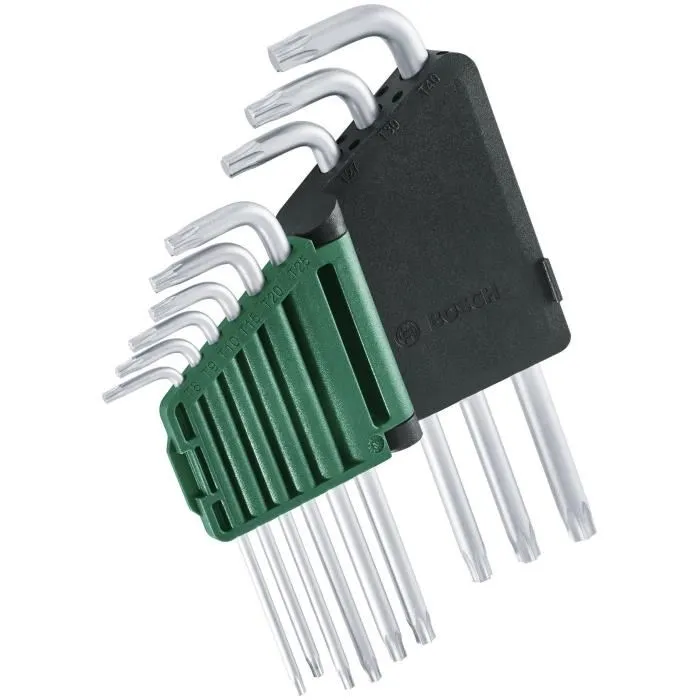 Bosch 4053423254112 Juego de Llaves Torx de 9 Piezas (Acero S2, TX8-TX40, Lado Largo, Superficie Antióxido, Barra Almacenamiento) 1