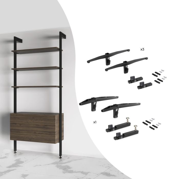 Emuca Kit de soportes para 3 estantes de madera y 1 módulo para la estructura Zero, Zamak, Pintado negro texturizado 0 Emuca Kit de soportes para 3 estantes de madera y 1 módulo para la estructura Zero, Zamak, Pintado negro texturizado 0