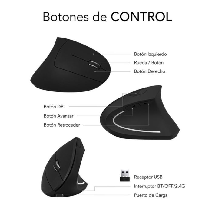 SUBBLIM Ratón GLIDE VERTICAL ERGO DUAL MOUSE BATTERY BLACK 1 SUBBLIM Ratón GLIDE VERTICAL ERGO DUAL MOUSE BATTERY BLACK 1