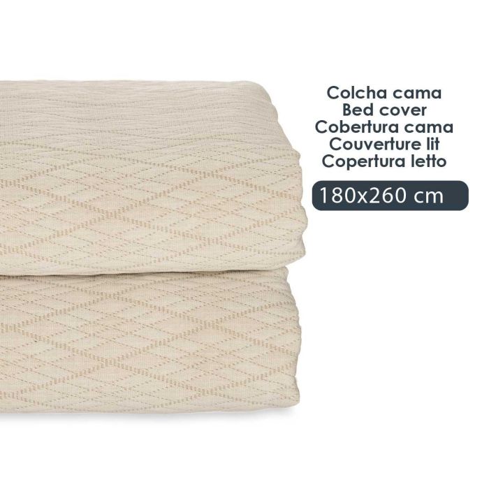 Colcha Cama Rombos Beige 180x260 cm - Giftdecor - Poliéster 75%, Algodón 25% (4 Unidades) 3 Colcha Cama Rombos Beige 180x260 cm - Giftdecor - Poliéster 75%, Algodón 25% (4 Unidades) 3