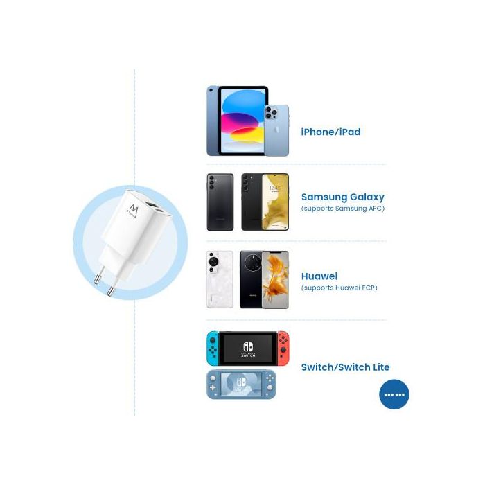 Ewent EW1321_R1 Cargador Universal 20W Carga Rápida USB-C PD PPS QC3.0 USB-A GaN Blanco para iPhone y Android 6 Ewent EW1321_R1 Cargador Universal 20W Carga Rápida USB-C PD PPS QC3.0 USB-A GaN Blanco para iPhone y Android 6