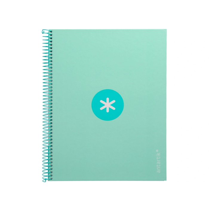 Antartik Cuaderno espiral micro A4, tapa forrada, 80 hojas, 90 gr, impresión horizontal, 4 taladros, banda, color menta 1