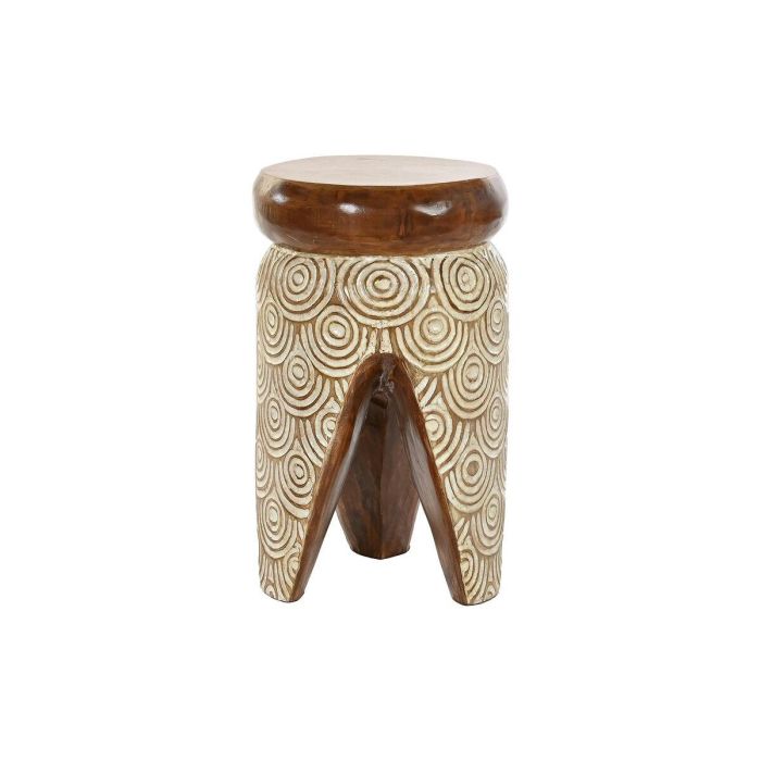 DKD Home Decor Mesita Auxiliar Balinesa de Albasia Natural y Blanco con Diseño de Círculos 29x29x49 cm DKD Home Decor Mesita Auxiliar Balinesa de Albasia Natural y Blanco con Diseño de Círculos 29x29x49 cm