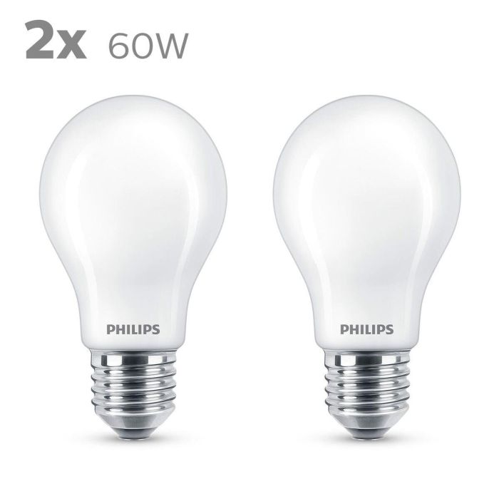 Philips LED Classic Bombilla LED E27 Equivalente 60W Blanco Cálido No Regulable, Vidrio, Juego de 2 5 Philips LED Classic Bombilla LED E27 Equivalente 60W Blanco Cálido No Regulable, Vidrio, Juego de 2 5