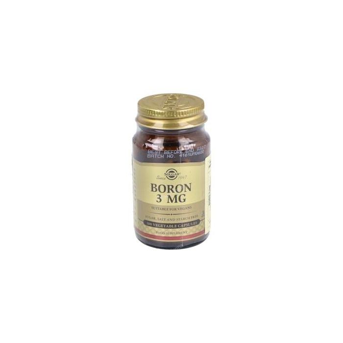 SOLGAR Boro 3 mg 100 cápsulas. Apoyo al metabolismo de calcio, fósforo y magnesio para huesos sanos. Apto para veganos.