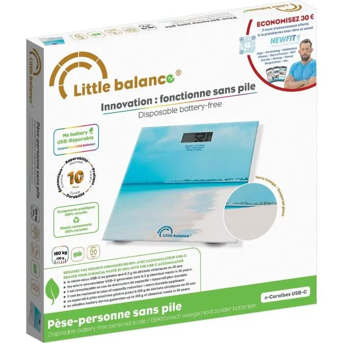 Little Balance LIT3760240788409 Báscula de baño Caribe USB-C Little Balance LIT3760240788409 Báscula de baño Caribe USB-C
