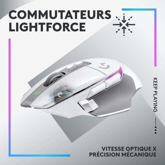 Logitech - G502 X Plus Lightspeed Mouse Gaming RVB Wireless - Lightfor Hybrid Botones, Gaming Hero 25K - Sensor blanco 1