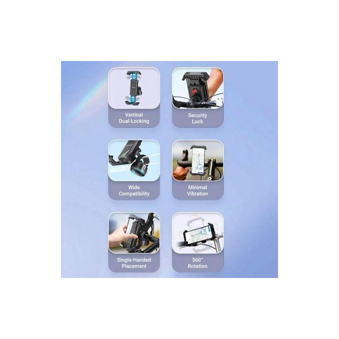 Vention Soporte Smartphone Bici KSFB0 Negro Bloqueo Rápido Universal para Manillar ABS Silicona 2