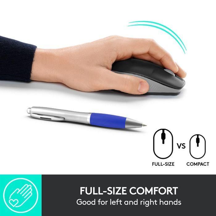 Logitech M190 Ratón Inalámbrico Full-size RF con Diseño Contorneado Ergonómico para Manos Grandes, Gris, Batería 18 Meses 7