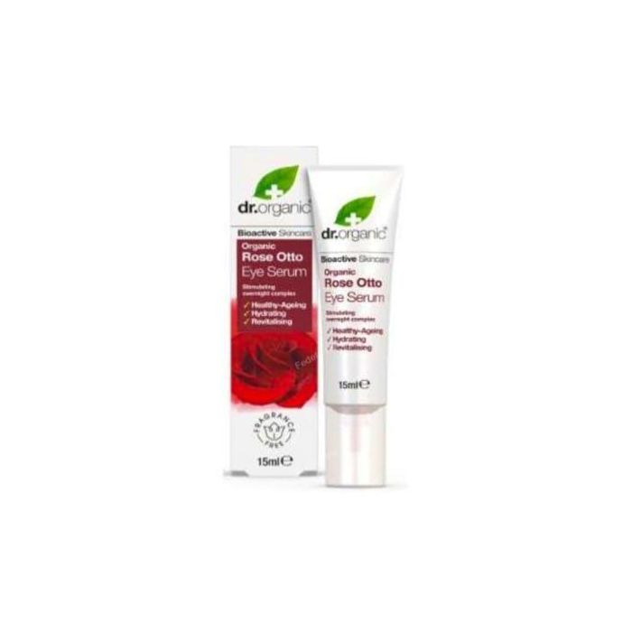 DR. ORGANIC Serum Contorno de Ojos Rosa de Damasco 15ml - Hidratante y revitalizante para líneas de expresión y ojeras