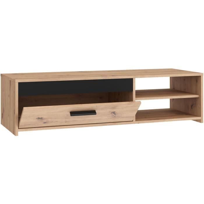 Mueble TV PILVI - Estilo moderno - Decoración roble - 1 solapa + 2 nichos - L 120 x P 42 x H 32 cm 4