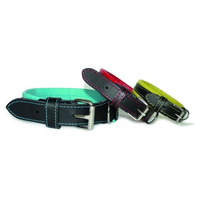 Collar de cuero negro y rojo suave y ajustable YAGO para perros medianos, talla M 34-43 cm 3