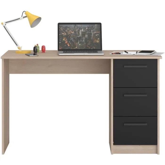 Parisot Escritorio Right Office 3 Cajones Decoración Brooklyn Chene L 121.4 x D 55 x H 74.5 cm 2