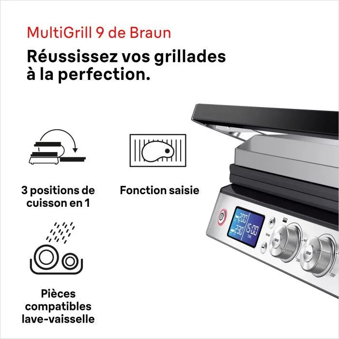 Braun Multi Pro 9 Parrilla multifunción 2000W 3 posiciones de calentamiento Negro / Acero 3
