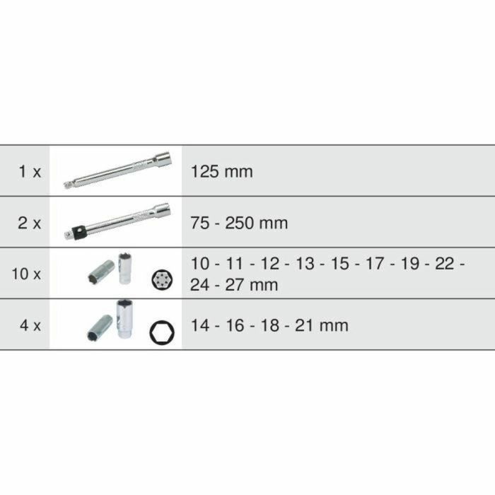 KS TOOLS 713.1026 Módulo de Vasos Largos y Accesorios - 1/2 Pulgada - 17 Piezas 1