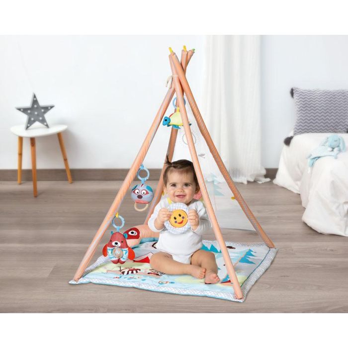 KioKids Teepee-Mantita de Actividades Bosque 2 en 1 para Bebés, Incluye Almohada y 5 Juguetes Interactivos +0 Meses Multicolor 3