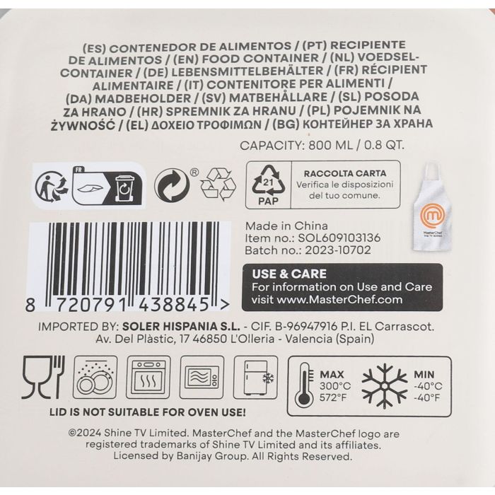 Fiambrera Hermética Cuadrada 800 ml Masterchef - Inde (6 Unidades) 2 Fiambrera Hermética Cuadrada 800 ml Masterchef - Inde (6 Unidades) 2