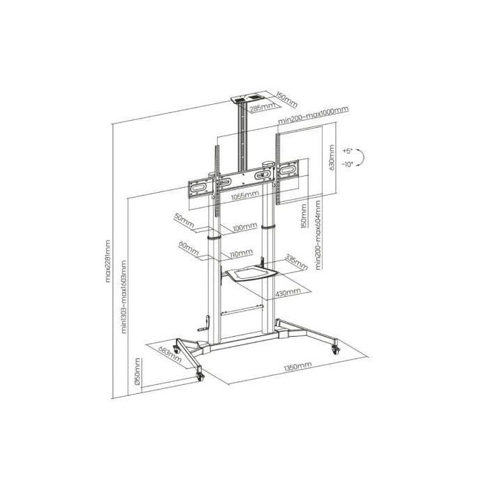 Aisens FT100TE-171 Soporte de Suelo Inclinable con Ruedas y Manivela para TV 60-100", hasta 100kg, VESA 1000x600mm, Negro 4 Aisens FT100TE-171 Soporte de Suelo Inclinable con Ruedas y Manivela para TV 60-100", hasta 100kg, VESA 1000x600mm, Negro 4