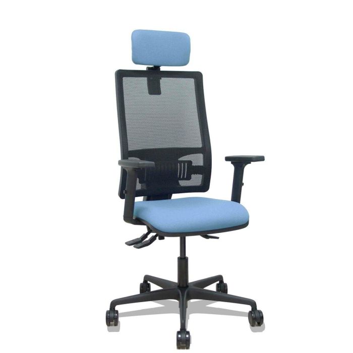 PIQUERAS Y CRESPO Silla Bormate asincro malla negra asiento bali azul cielo brazos 2D ruedas 65mm cabecero regulable PIQUERAS Y CRESPO Silla Bormate asincro malla negra asiento bali azul cielo brazos 2D ruedas 65mm cabecero regulable