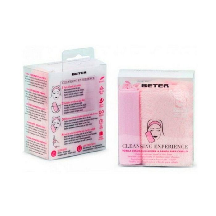 Beter CLEANSING EXPERIENCE Kit Toalla Desmaquilladora Facial + Banda Cabello Sin Agua Para Todo Tipo Pieles 2 Unidades