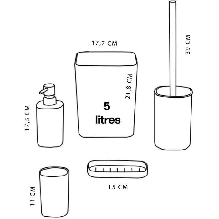 Today TOD3574641271404 - Juego de 5 accesorios de baño: Dispensador de jabón, Portacepillos, Jabonera, Escobilla, Papelera - Negro 3