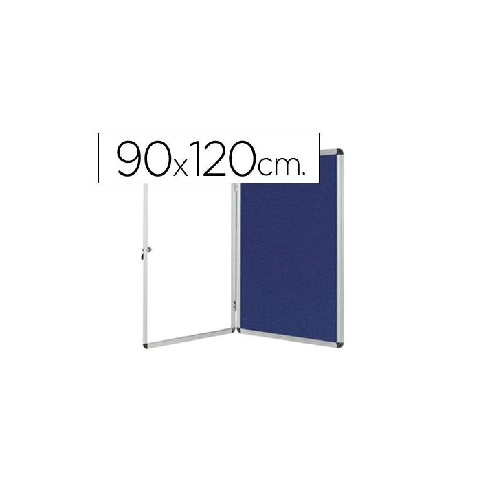 Vitrina De Anuncios Q-Connect Mural Grande Fieltro Azul Con Puerta Y Marco Con Cerradura 120x90 cm