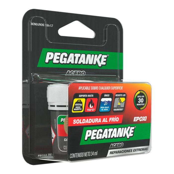 Pegatanke Pegamento Epóxico Bi-Componente Acero 32 ml Gris Oscuro - Soldadura en Frío, Cura Bajo Agua, 700°C, 400 kg