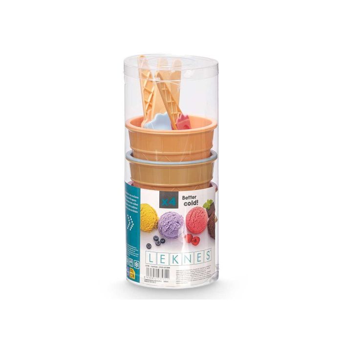 Set 4 Copas Helado con Cucharas Leknes - 10x23.5x10 cm, Azul/Rosa/Amarillo/Salmón (12 Unidades) 1