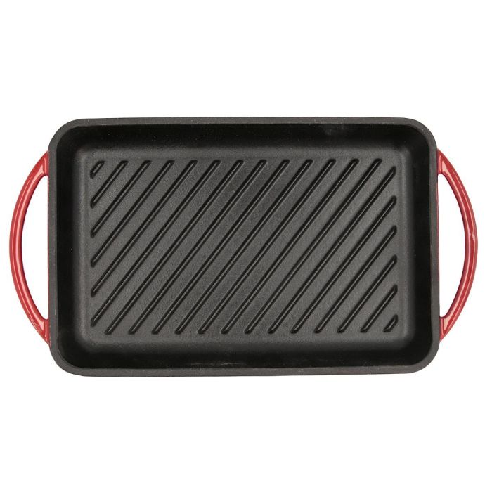 Bidasoa Parrilla Rectangular Fierro Hierro Esmaltado 22x40 cm Roja Antiadherente Extra Resistente Apta Inducción Gas Vitro Libre PFOA