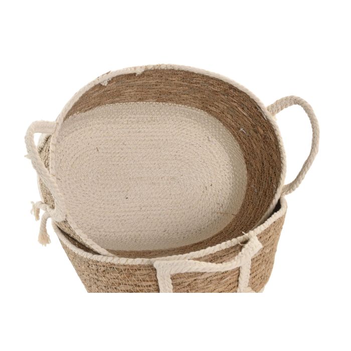 Cesta  DKD Home Decor Crema Natural 22 x 18 x 28 cm Set de 3 (2 Unidades) 2 Cesta  DKD Home Decor Crema Natural 22 x 18 x 28 cm Set de 3 (2 Unidades) 2